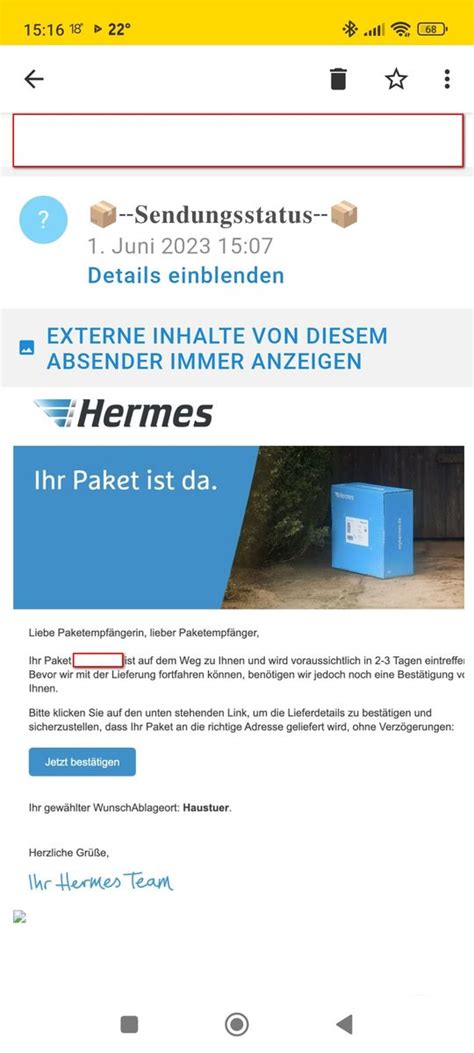 hermes mail spam